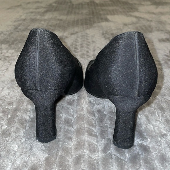 STUART WEITZMAN Black Satin Rhinestone Accents Heels Pumps Sz 6.5. - Picture 5 of 12
